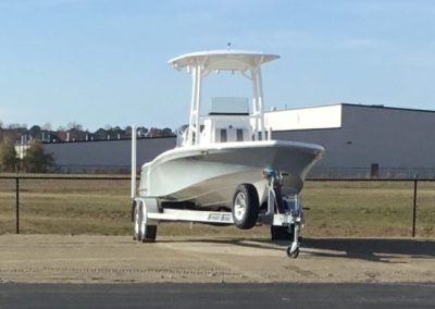 picture of a boat being stored at Industrial Park Storage.